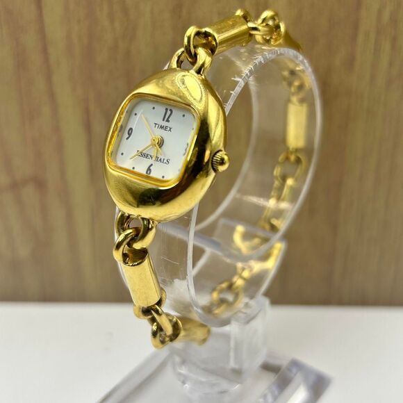 Timex Essentials Gold Oval Watch – Chain Link Bracelet, Vintage Style - Picture 3 of 8